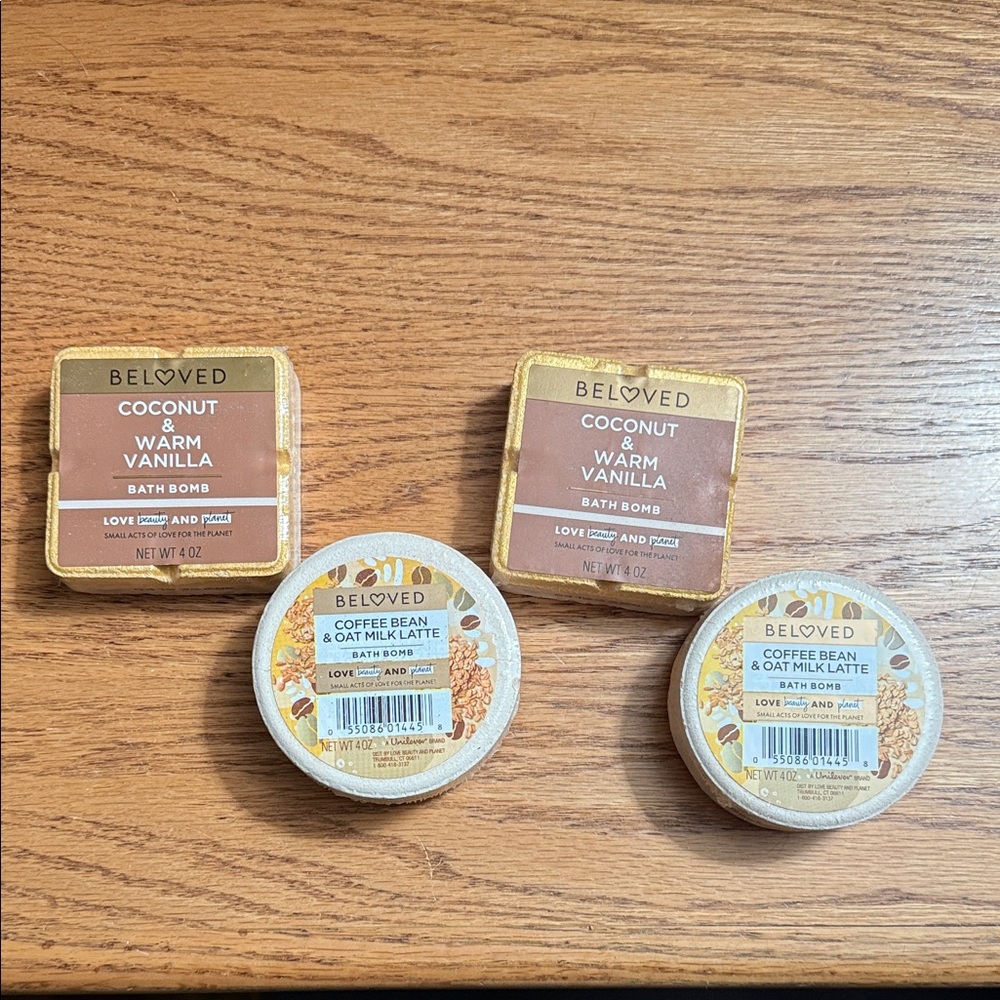 Beloved Coconut & Warm Vanilla & Coffee Bean Bath Bomb Set - 4 bath bombs total